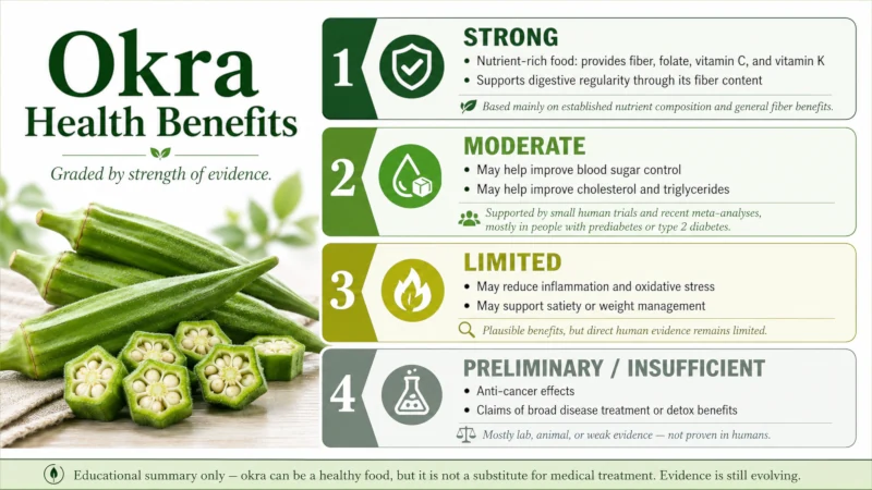 Graphic grading okra health benefits of okra by strength of evidence