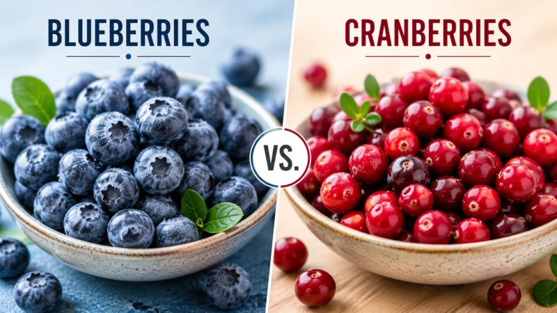 Blueberries and cranberries compared side by side