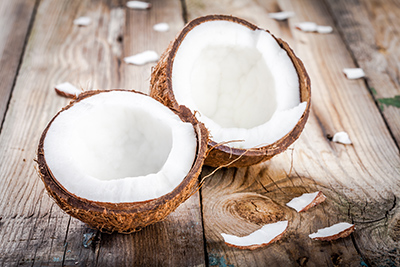 coconut cracked open in two