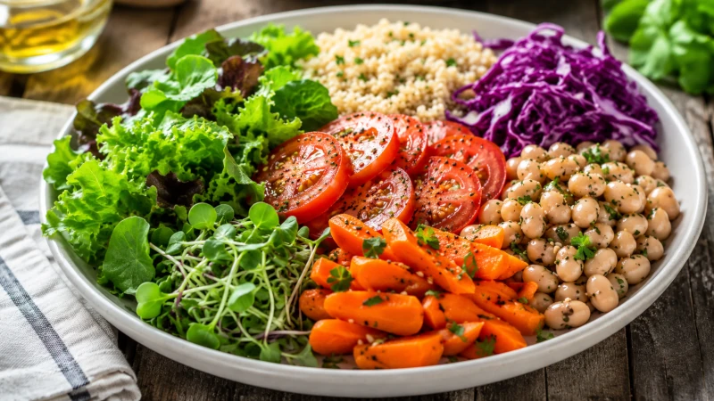 eat the right colors with greens, tomatoes, carrots, beans, purple cabbage, and whole grains.