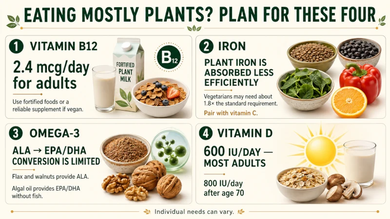 Vitamin B12, iron, omega-3 and vitamin D guidance for people eating mostly plant-based diets