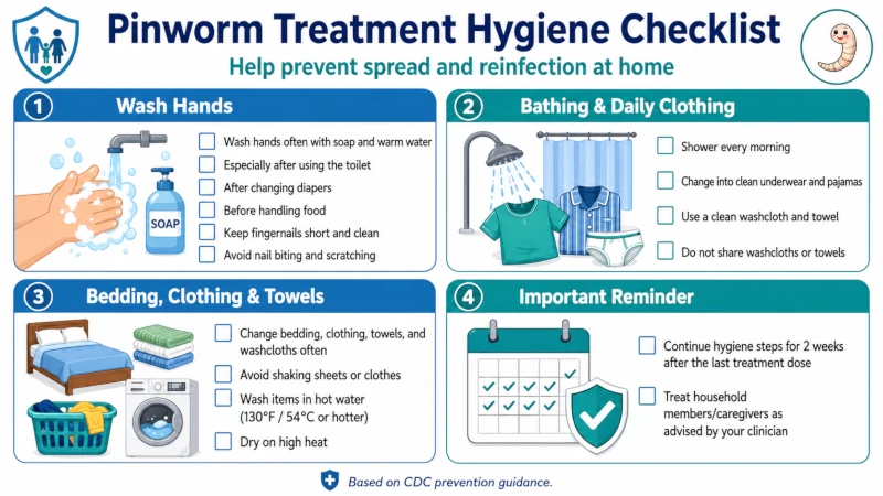 natural remedies for worms checklist for washing hands, bedding, clothing, and towels during pinworm treatment