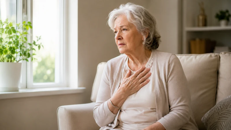 Older woman experiencing breathing discomfort from a respiratory illness