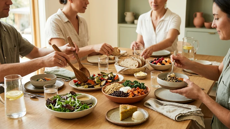 Relaxed balanced meal representing the laws of intuitive eating and freedom from restrictive diet rules