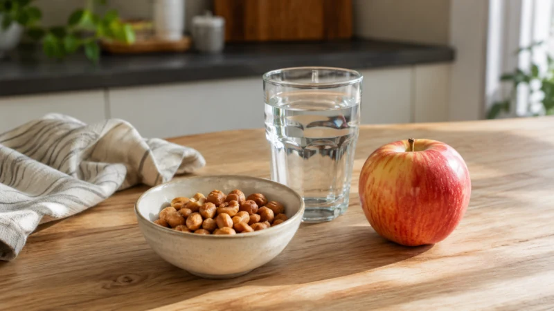 Small portion of peanuts prepared as a filling healthy snack