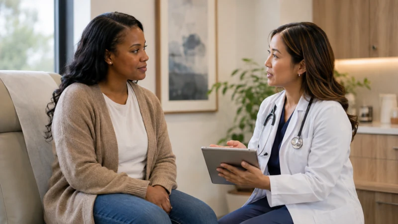 Woman discussing nutrition and possible nutrient deficiencies with her doctor