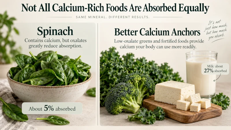 Comparison of spinach with kale, broccoli, calcium-set tofu and fortified plant milk as vegetarian calcium sources