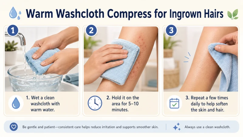 Three natural remedies for ingrown hairs steps for applying a warm washcloth compress to an area with ingrown hairs.
