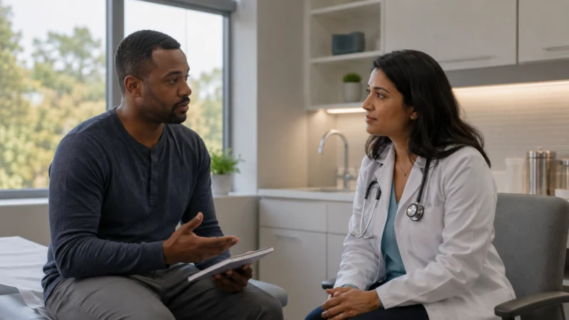 Patient discussing persistent night sweats with a healthcare professional