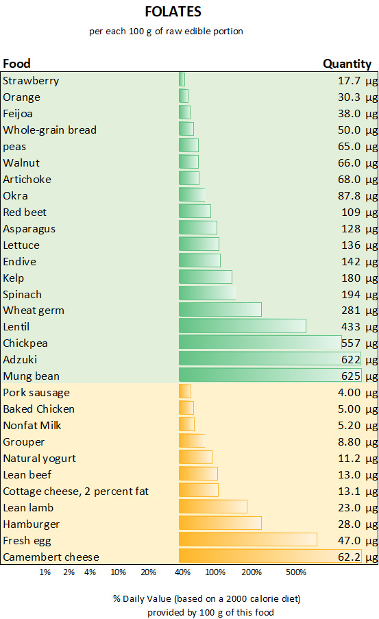 chart graph of the best sources of folates