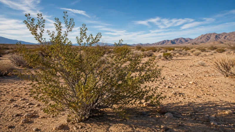 Creosote bush (Larrea tridentata) growing in a desert landscape.