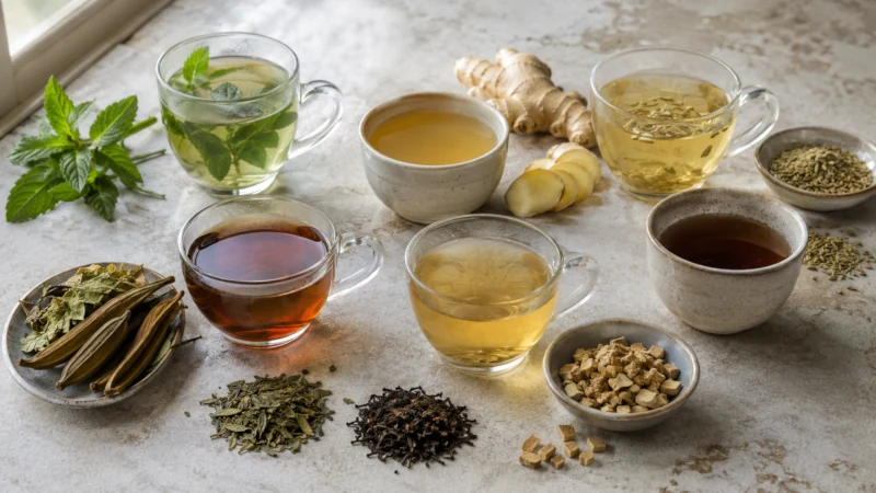 Six herbal teas commonly considered for constipation and digestive comfort