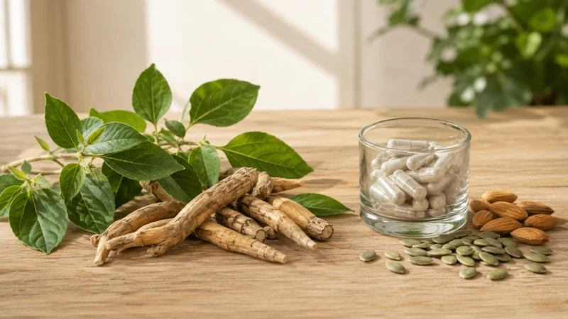 Ashwagandha root and magnesium supplements for stress and sleep support