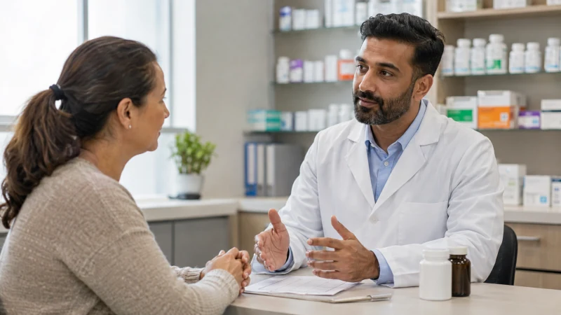 Healthcare professional discussing supplement safety and medication interactions with a patient