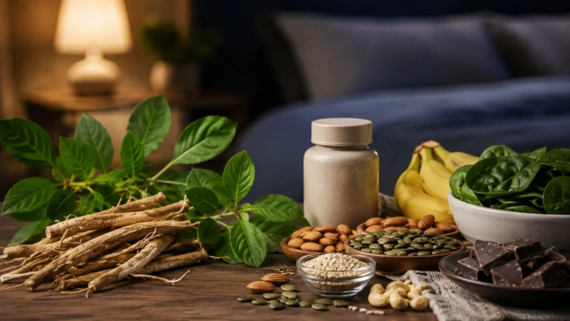 Ashwagandha and magnesium shown together as complementary supplements