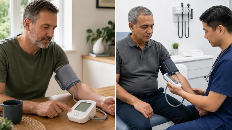 Comparison of a home upper-arm blood pressure monitor and a professional handheld clinic blood pressure monitor