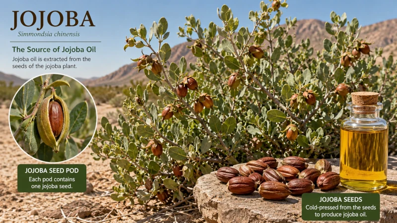 Jojoba shrub with seeds, the source of jojoba oil.