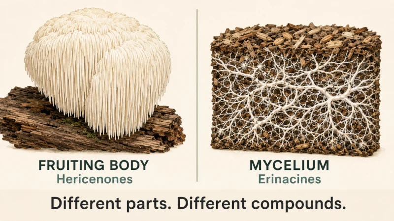 Lion's mane fruiting body compared with underground mycelium and their associated compounds