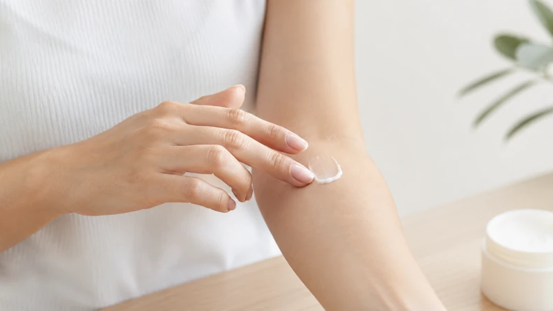 Applying a skincare product to the inner arm for a patch test.