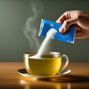 artificial sweetener being poured into coffee cup