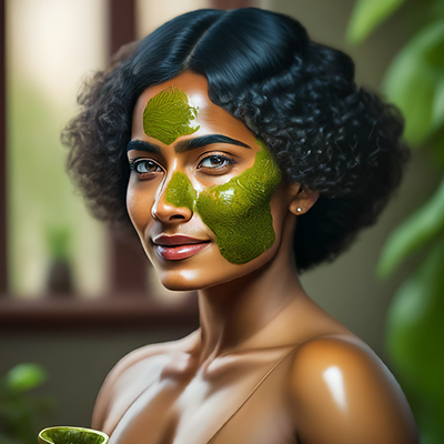woman with herbal mask on her face