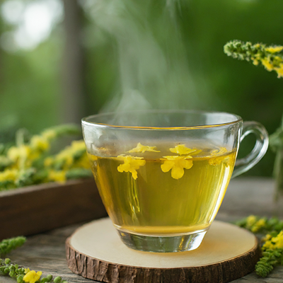 hot cup of Agrimony flower essence tea
