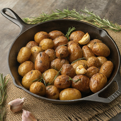 skillet of roasted potatoes