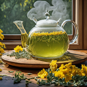 glass kettle filled with silverweed tea