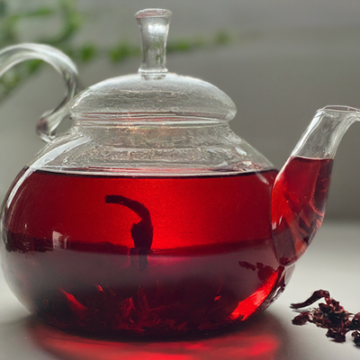 glass kettle of sorrel tea