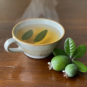 a cup of feijoa leaf tea