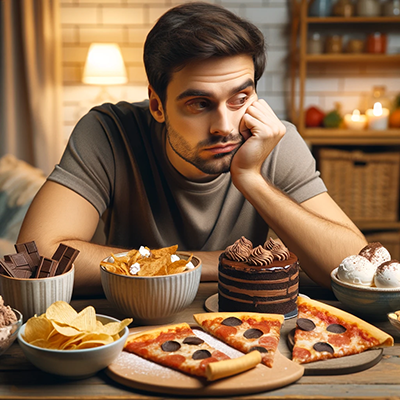 man struggling with food cravings