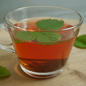 a cup of strawberry leaf tea