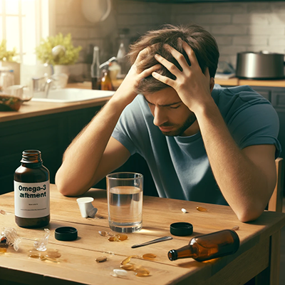Man trying to get over a hangover using omega-3 fatty acids