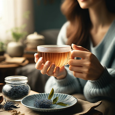 woman drinking blue cohosh tea