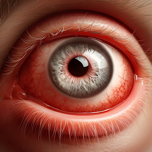 closeup of an eye with an corneal ulcer