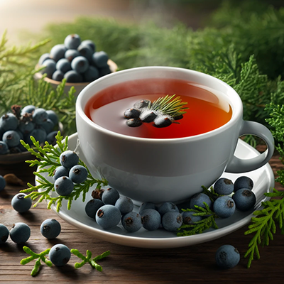 cup of juniper plant tea