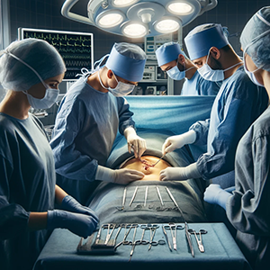 doctors performing hiatal hernia surgery
