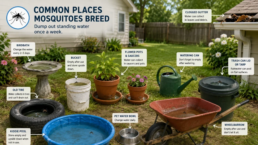 Backyard items that can hold standing water and allow mosquitoes to breed