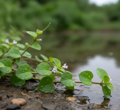 Bacopa monnieri trailing green stems and leaves.