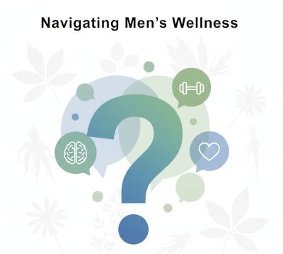 Wellness graphic with question marks and bubbles