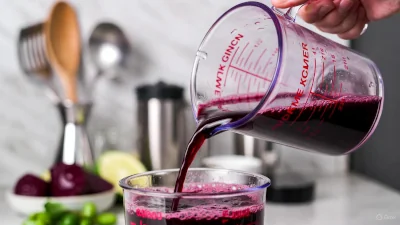 Measuring a small starting dose of beetroot juice for a safe blood pressure experiment.