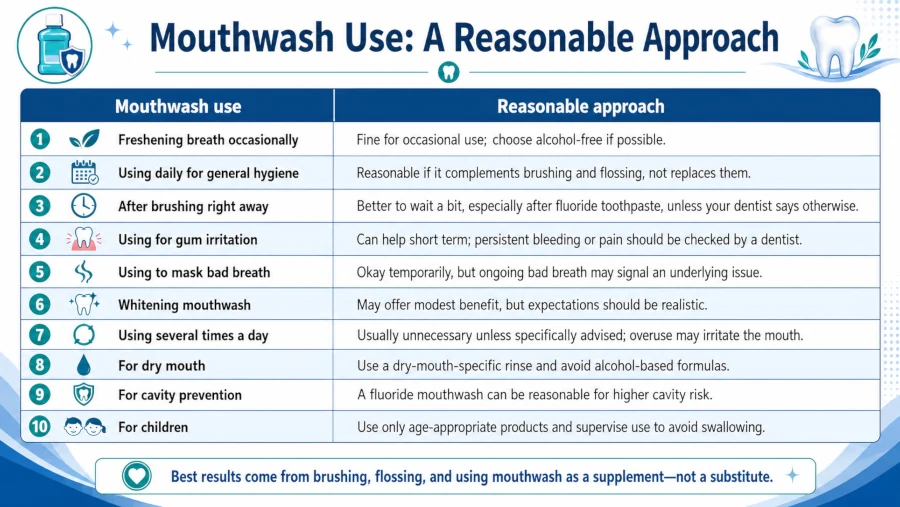Table matching mouthwash use to a reasonable approach.