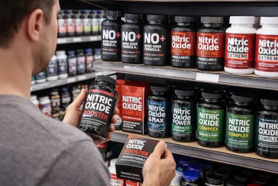 Person looking at a variety of nitric oxide and blood pressure control