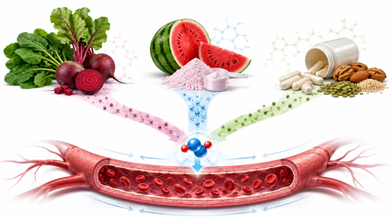 Dietary nitrate, L-citrulline, and L-arginine pathways supporting nitric oxide production