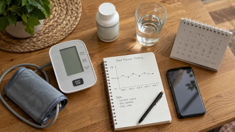 Home blood pressure monitor and journal used to track response to a supplement