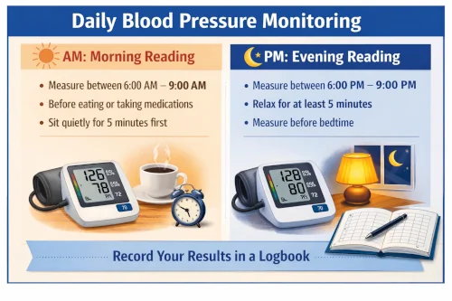 Description of the best time to check blood pressure readings.