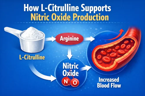 Diagram showing how L-citrulline dosage supports nitric oxide production through arginine.