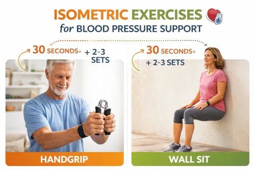 Handgrip and wall sit isometric exercises for blood pressure support.