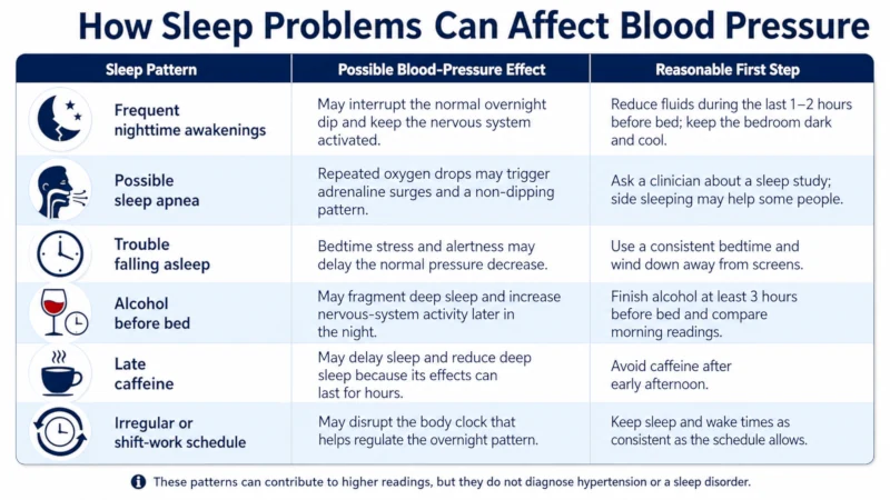 Table of common sleep problems and their effect on blood pressure.